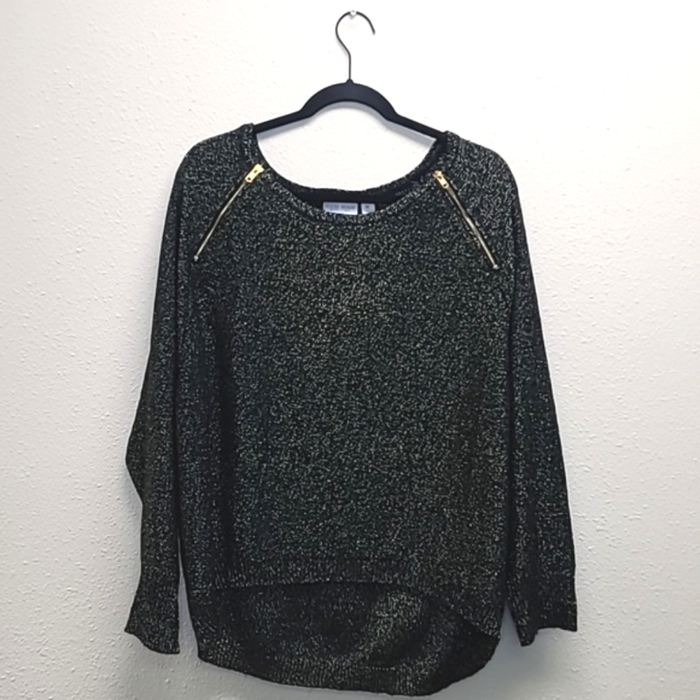 Bisou Bisou Black Metallic Shoulder Zip Sweater